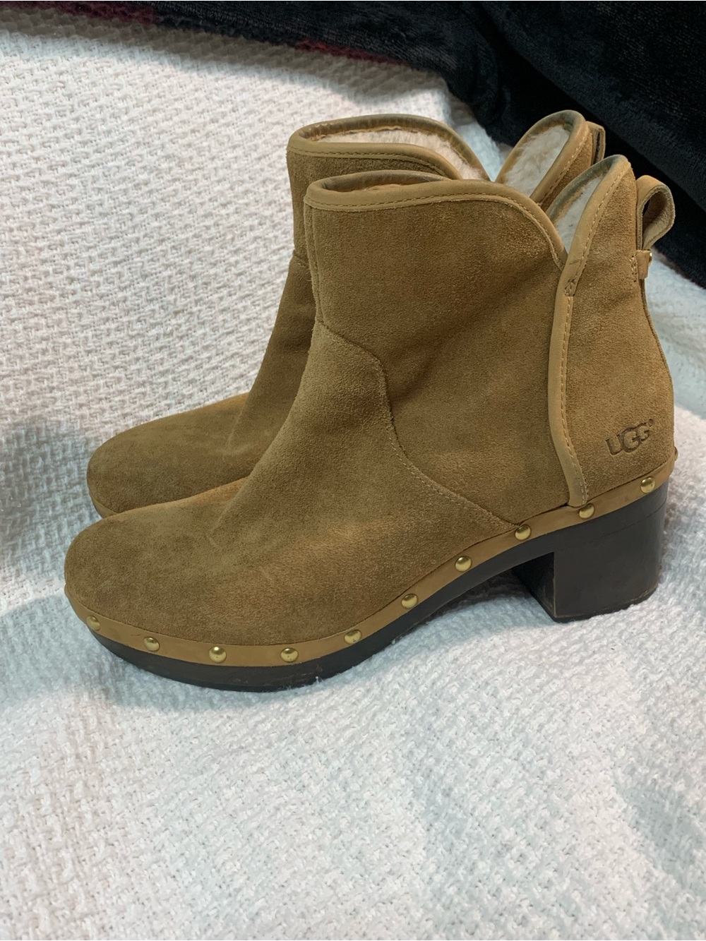 UGG Chestnut Suede Studded Heel Booties